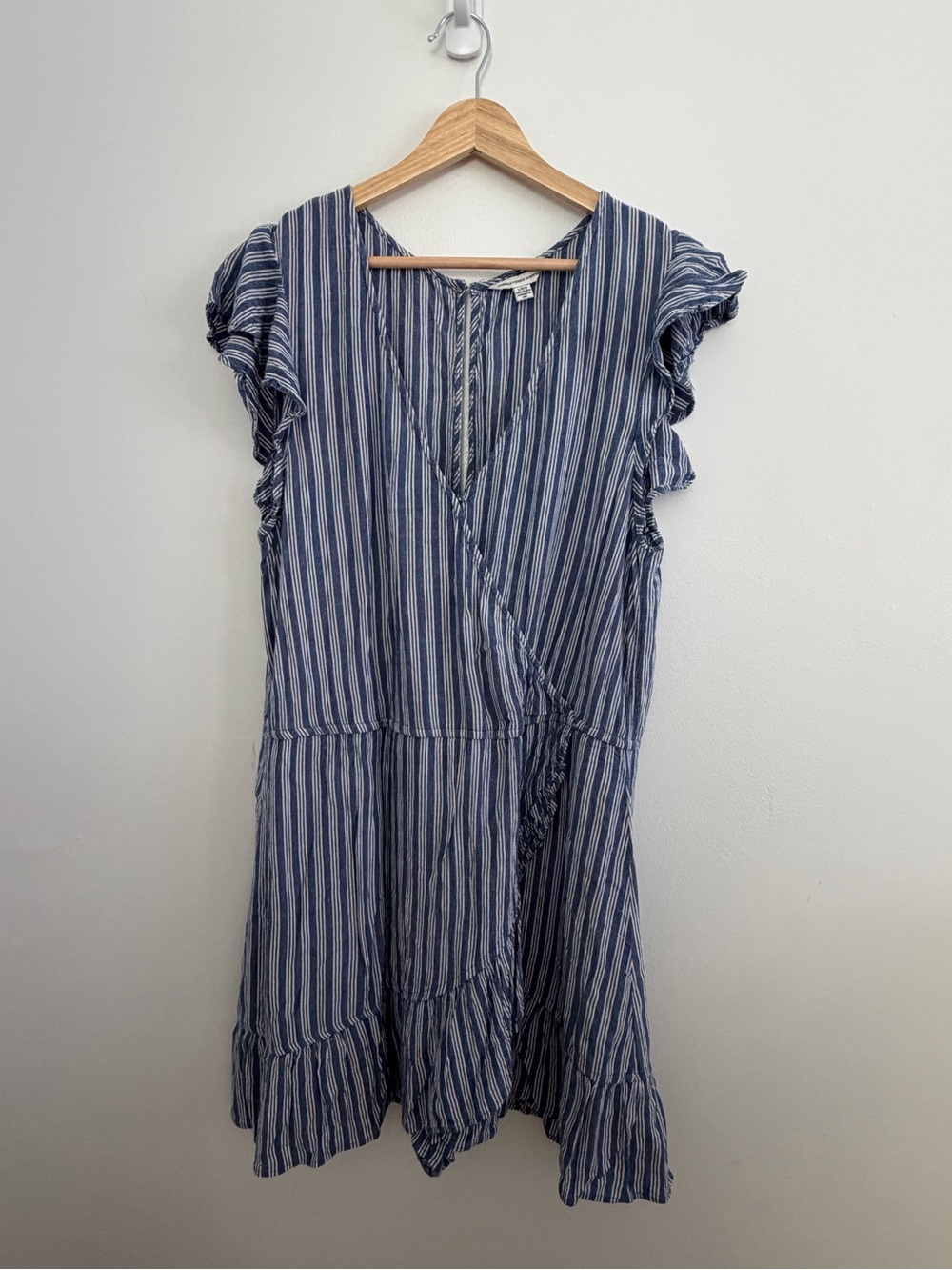 Abercrombie & Fitch Navy and White Striped Wrap-Style Dress